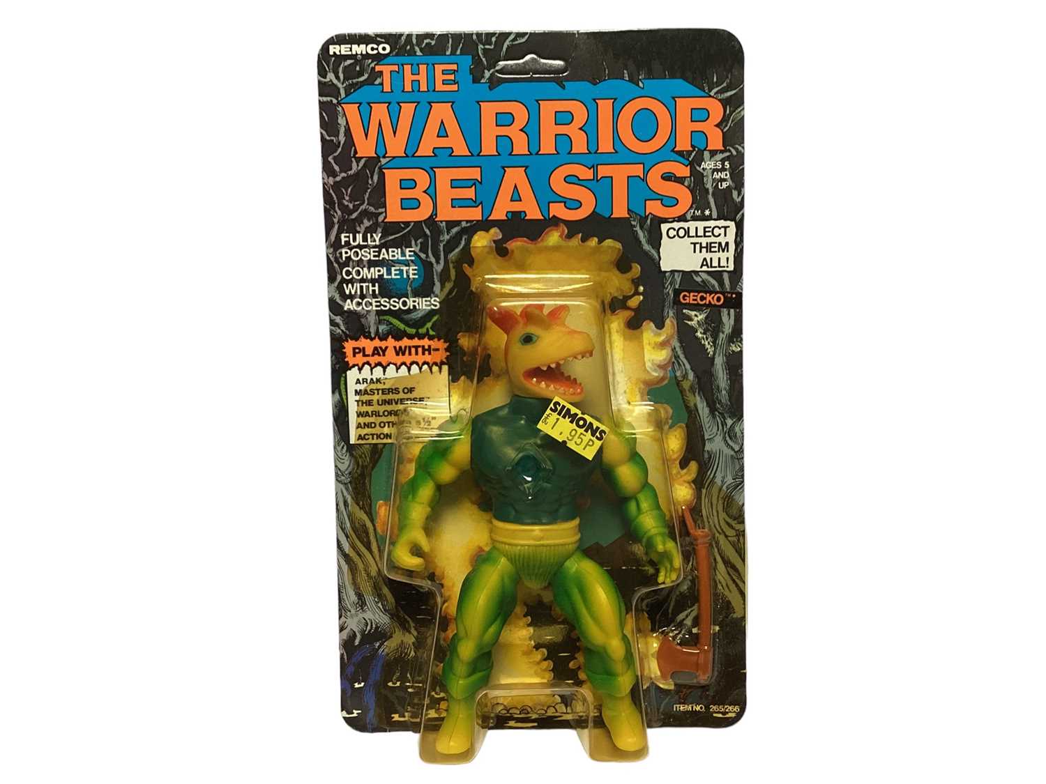 Lot 203 - Remco (c1982) The Warrior Beasts 6" action figures including Guana, Gecko, Snakeman & Stegos No.s 265, on card with bubblepack (4)