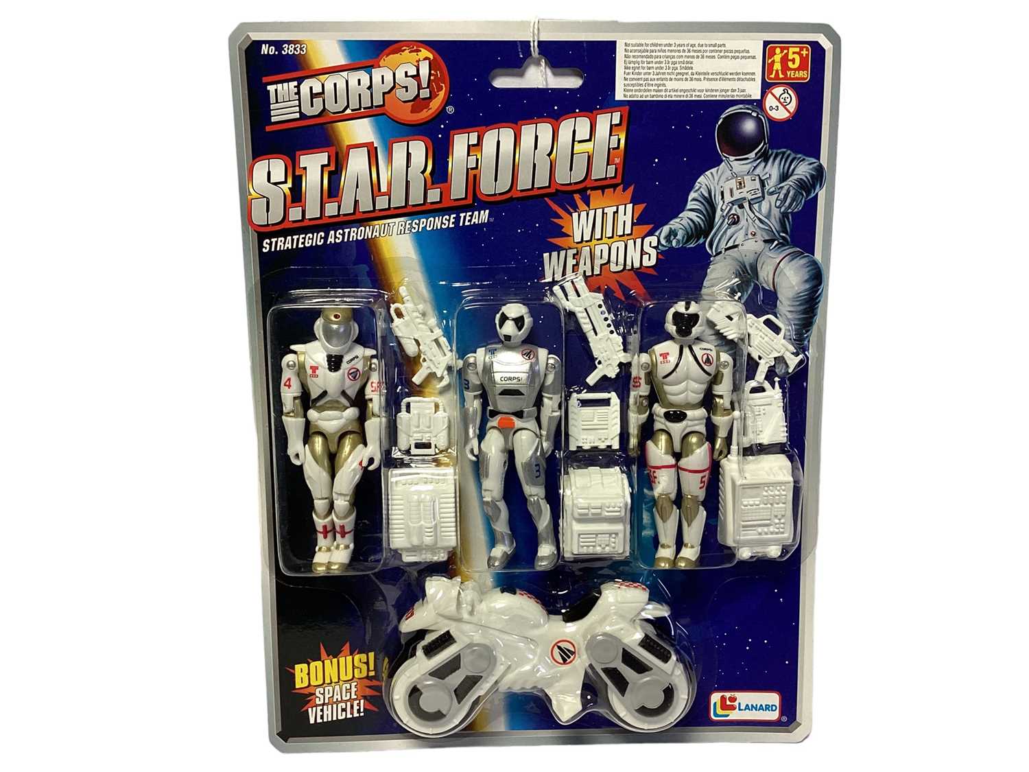 Lot 355 - Lanard (c1997) The Corps S.T.A.R. Force (Strategic Astronaut Response Team) Triple Pack 3 1/2" action figures with weapons and accessories, on card with bubblepack No.3833 (3)