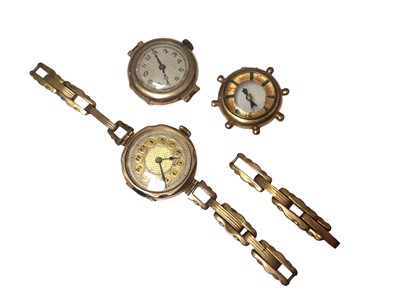 Lot 146 - Two vintage 9ct gold ladies wristwatches, one on a 9ct gold bracelet strap and a 9ct gold mounted compass fob (3)