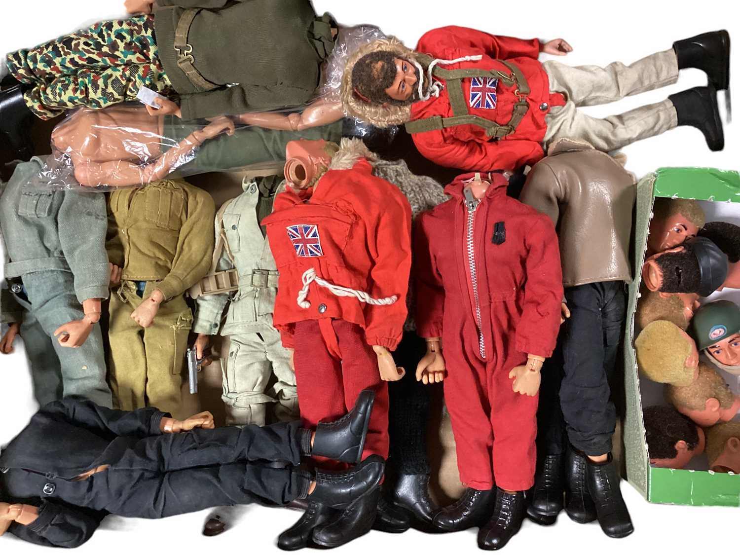 Lot 1840 - Palitoy Action Man action figures (mostly heads detached) with uniforms, approx. 13