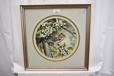 Lot 1263 - Terence James Bond (1946-2023) pair of watercolours - Kingfisher and Chaffinch, signed, 25.5cm tondo, in glazed frames