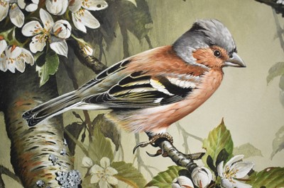 Lot 1263 - Terence James Bond (1946-2023) pair of watercolours - Kingfisher and Chaffinch, signed, 25.5cm tondo, in glazed frames