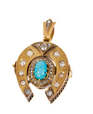 Lot 478 - Late 19th century diamond and turquoise pendant brooch with detachable fittings