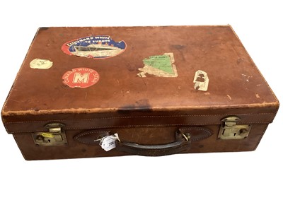 Lot 2062 - Leather suitcase with Cunard White Star labels - 'Queen Elizabeth New York to Southampton' - lever action locks