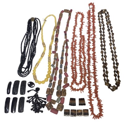 Lot 31 - Two antique coral necklaces, other vintage bead necklaces, jet and banded agate beads/pieces