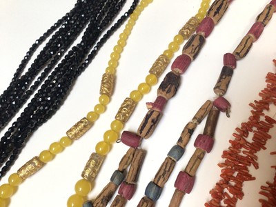 Lot 31 - Two antique coral necklaces, other vintage bead necklaces, jet and banded agate beads/pieces