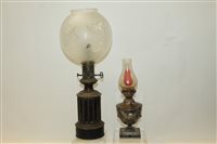 Lot 3553 - Silverer plated oil lamp in the Adam style,...