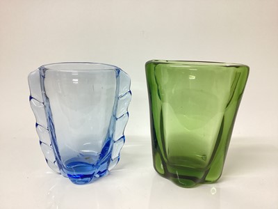 Lot 1130 - Two large coloured glass vases, largest is 43cm high, together with four others (6)