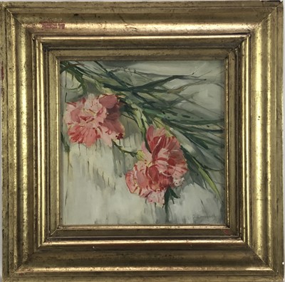 Lot 169 - Oil on canvas of flowers, indistinctly signed, 23cm x 24cm, in gilt frame