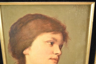 Lot 1044 - Gabriel Cornelius Ritter Von Max (1840-1915) oil on panel - Head of a Young Lady, signed, 26cm x 20cm, in gilt frame