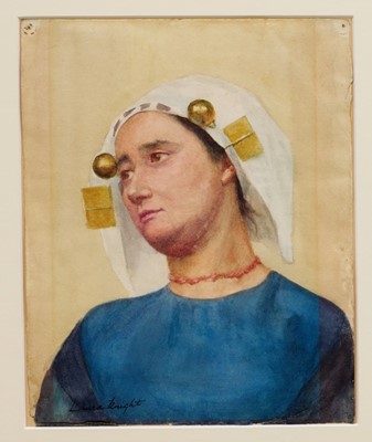 Lot 988 - *Laura Knight (1877-1970) watercolour, Medieval Figure Portrait, signed, 25cm x 20.5cm, in glazed gilt frame