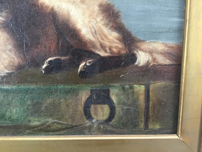 Lot 85 - After Sir Edwin Landseer a 19th century oil on canvas - St. Bernard dog, in original gilt frame. 29 x 39cm.