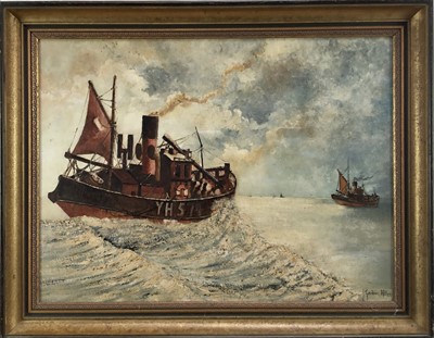 Lot 58 - Gordon Allen, mid 20th century, oil on canvas board - A Yarmouth trawler at sea, signed. 3035 x 60cm.