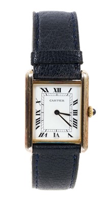 Lot 637 - Cartier silver gilt Tank wristwatch with manual wind movement