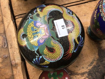 Lot 18 - Group of Chinese cloisonne, including a box and cover, vase, and three dishes