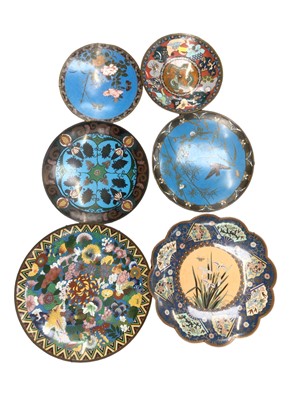 Lot 15 - Group of six antique Japanese cloisonne dishes, various sizes