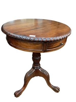 Lot 1287 - Regency style drum side table, with carved tripod base