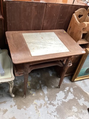 Lot 1285 - Oak serving table with marble inset top