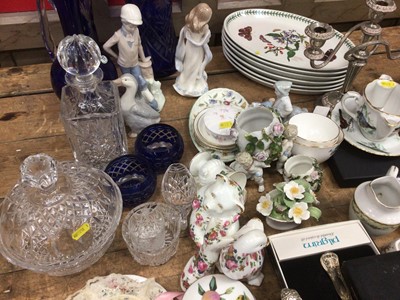 Lot 29 - Wedgwood jasperware miniature teaset on tray, Bohemian blue overlaid cut glass vases, Port Meirion Botanic Garden platters, various China, glass, ornaments and plated wares