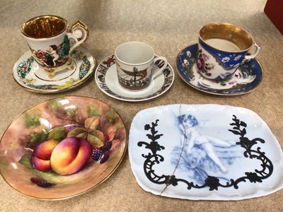 Lot 93 - Four Victorian stoneware jelly moulds / Capodimonte cup and saucer, Limoges coffee can and saucer, Copenhagen dish (af), signed hand painted fruit saucer and 19th century floral blue cup and saucer