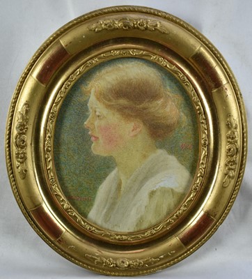 Lot 30 - Constance Phillott (1842-1931) watercolour - Portrait of a Lady, signed and dated 1916, 17cm x 14cm, in oval glazed gilt frame