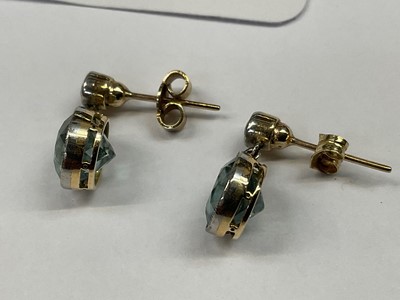 Lot 451 - Pair of Edwardian blue zircon and diamond pendant earrings
