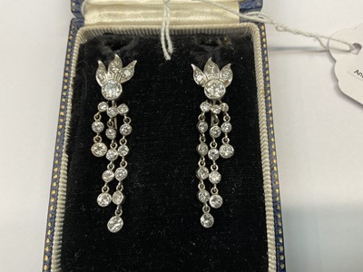 Lot 455 - Pair of Art Deco diamond pendant earrings