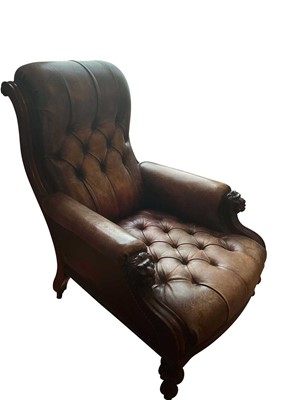 Lot 1378 - Good George IV button leather upholstered library chair