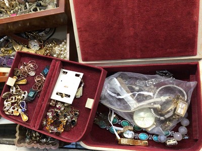 Lot 1045 - Quantity of costume jewellery, ladies wristwatches and bijouterie within various jewellery boxes