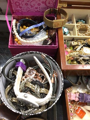 Lot 1045 - Quantity of costume jewellery, ladies wristwatches and bijouterie within various jewellery boxes