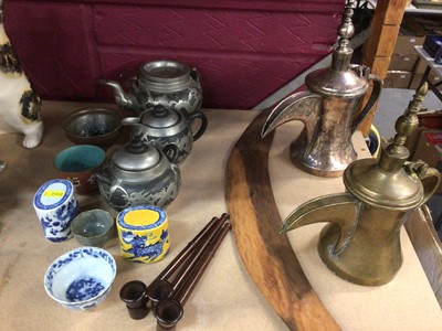 Lot 724 - Chinese pewter mounted Yixing pottery tea set