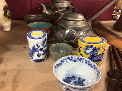 Lot 724 - Chinese pewter mounted Yixing pottery tea set