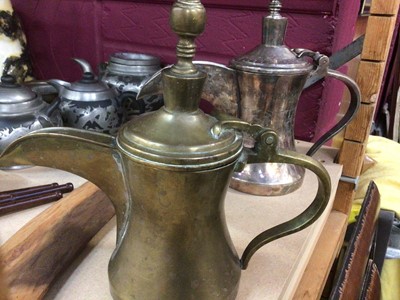 Lot 724 - Chinese pewter mounted Yixing pottery tea set