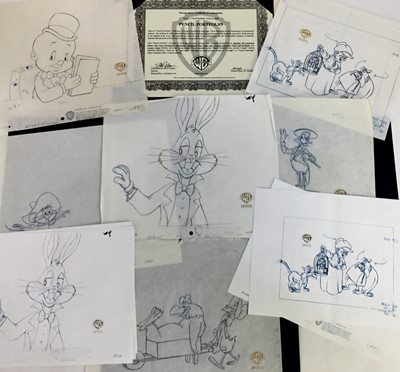 Lot 36 - Warner Brothers pencil portfolio - 6 drawings and roughs of Looney Tunes and Tiny Toons characters