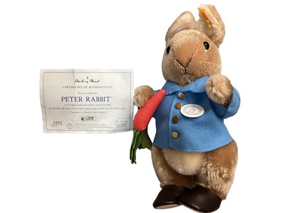 Lot 1940 - Steiff Danbury Mint Teddy Bride no.002007 with swing labels, certificate and box and Steiff Peter Rabbit 660481