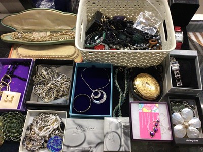 Lot 1010 - One box of costume jewellery, wristwatches, Stratton compacts etc