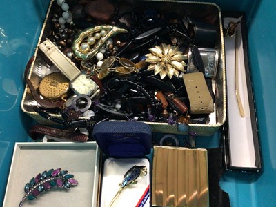 Lot 1010 - One box of costume jewellery, wristwatches, Stratton compacts etc