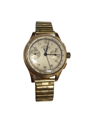 Lot 92 - 18ct gold cased 'Chronographe Suisse' wristwatch on a plated expandable bracelet