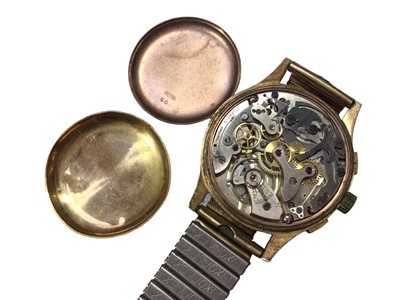Lot 92 - 18ct gold cased 'Chronographe Suisse' wristwatch on a plated expandable bracelet