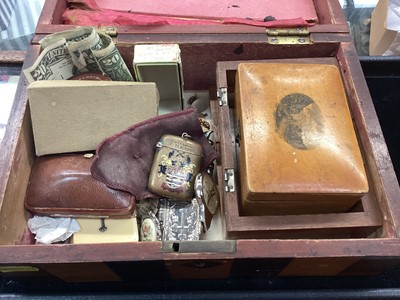 Lot 398 - Victorian walnut work box containing an Edwardian vesta case 'Official Memento of The Visit of The Channel Fleet to Blackpool 9th 10th & 10th August 1907'