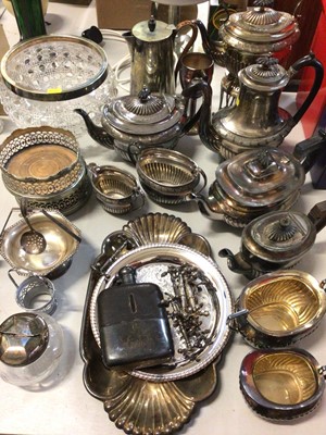 Lot 325 - Group of silver plated ware including tea and coffee pots, hip flask etc