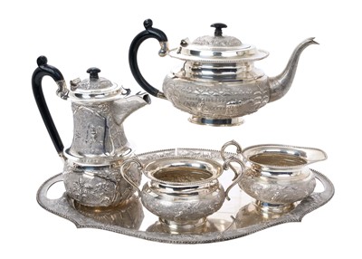 Lot 272 - Indian silver four piece teaset together with a matching tray