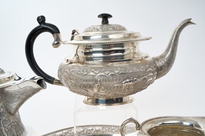 Lot 272 - Indian silver four piece teaset together with a matching tray