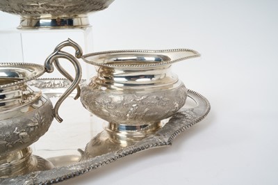 Lot 272 - Indian silver four piece teaset together with a matching tray