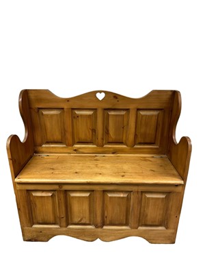 Lot 1341 - Modern pine hall bench/chest with rising lid