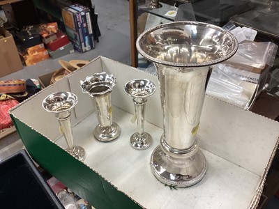 Lot 1079 - Silver vase and three silver spill vases