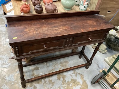 Lot 1215 - 1920s oak hall table and two wine tables