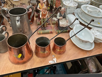 Lot 468 - Art Nouveau Copper coal scuttle, copper cider measures, mugs etc