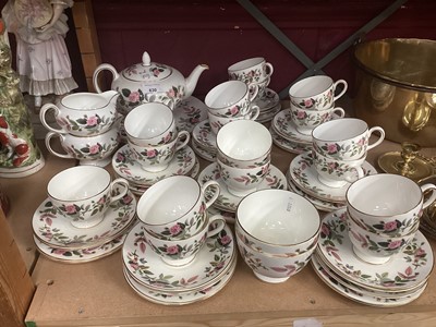 Lot 630 - Wedgwood Hathaway Rose pattern teaset to include teapot, two milk jugs and two sugar bowls - 61 pieces