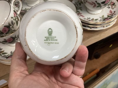 Lot 630 - Wedgwood Hathaway Rose pattern teaset to include teapot, two milk jugs and two sugar bowls - 61 pieces
